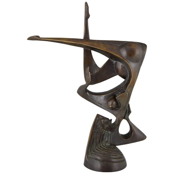 Modern bronze sculpture of a balancing woman