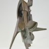 The kiss, modern bronze sculpture embracing couple