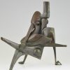 The kiss, modern bronze sculpture embracing couple