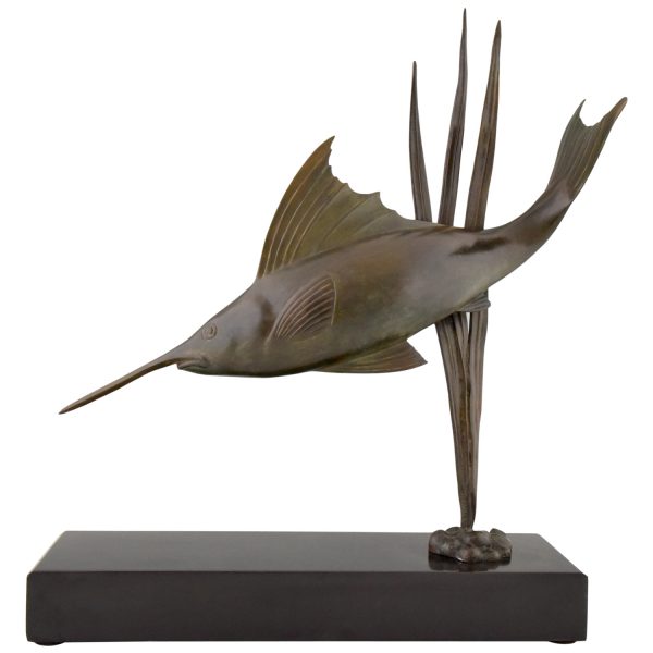 Art Deco bronzen beeld zwaardvis