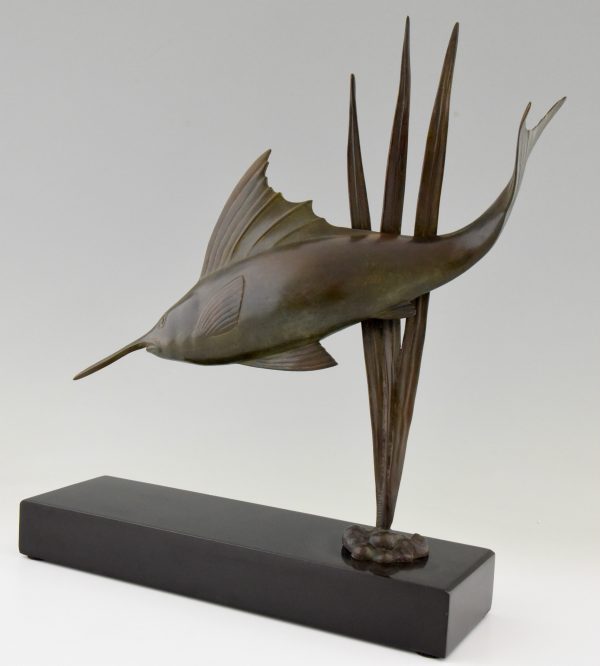 Art Deco bronze sculpture of a swordfish