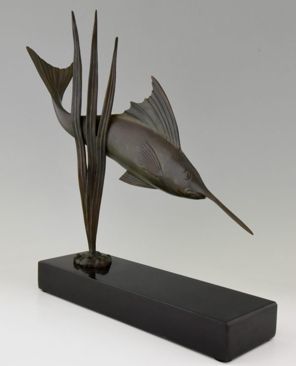 Art Deco bronze sculpture of a swordfish