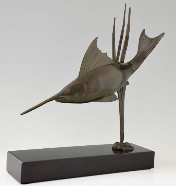 Art Deco bronze sculpture of a swordfish