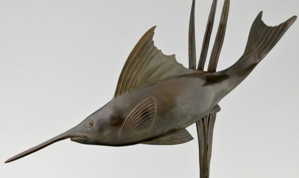 Art Deco bronze sculpture of a swordfish