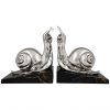 Art Deco silvered bronze snail bookends