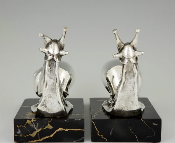 Art Deco silvered bronze snail bookends