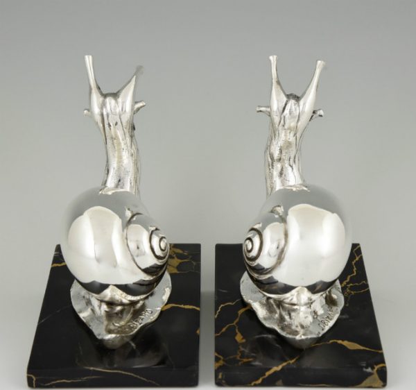 Art Deco silvered bronze snail bookends