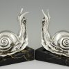 Art Deco silvered bronze snail bookends