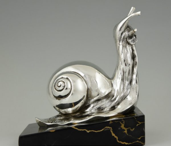 Art Deco silvered bronze snail bookends