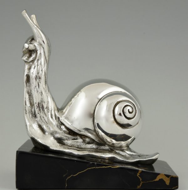 Art Deco silvered bronze snail bookends