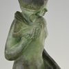 Art Deco Bronze Skulptur Mädchen mit Turteltaube