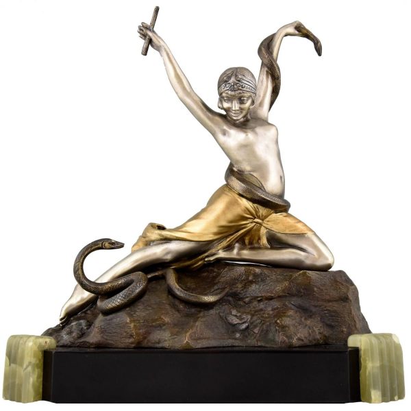 Art Deco bronze nude snake dancer