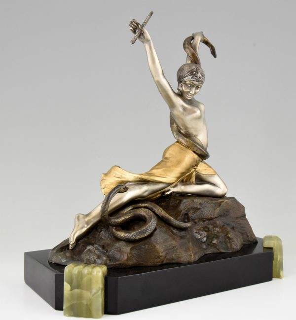 Art Deco bronze nude snake dancer