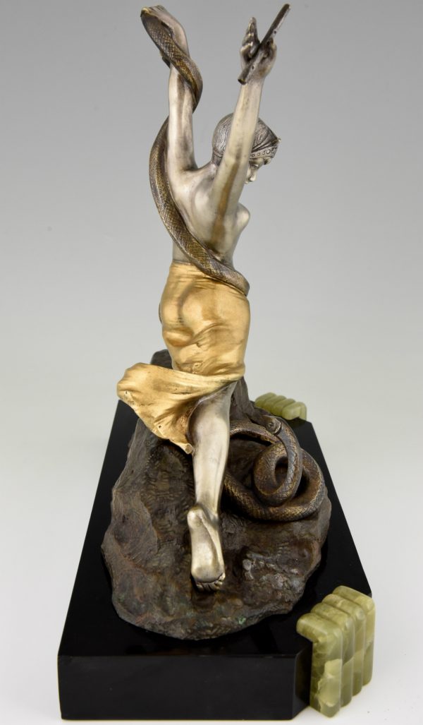 Art Deco bronze nude snake dancer