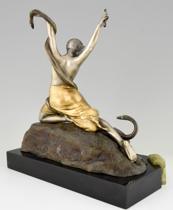 Art Deco bronze nude snake dancer