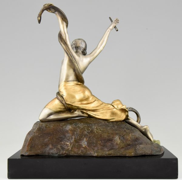 Art Deco bronze nude snake dancer