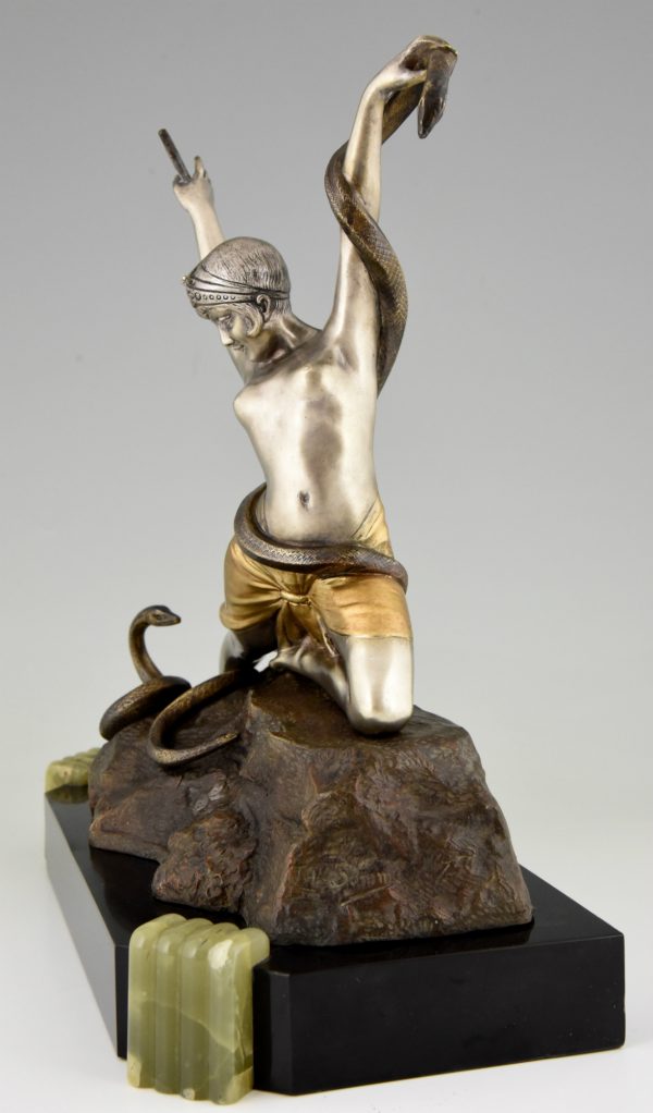 Art Deco bronze nude snake dancer