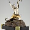 Art Deco bronze nude snake dancer