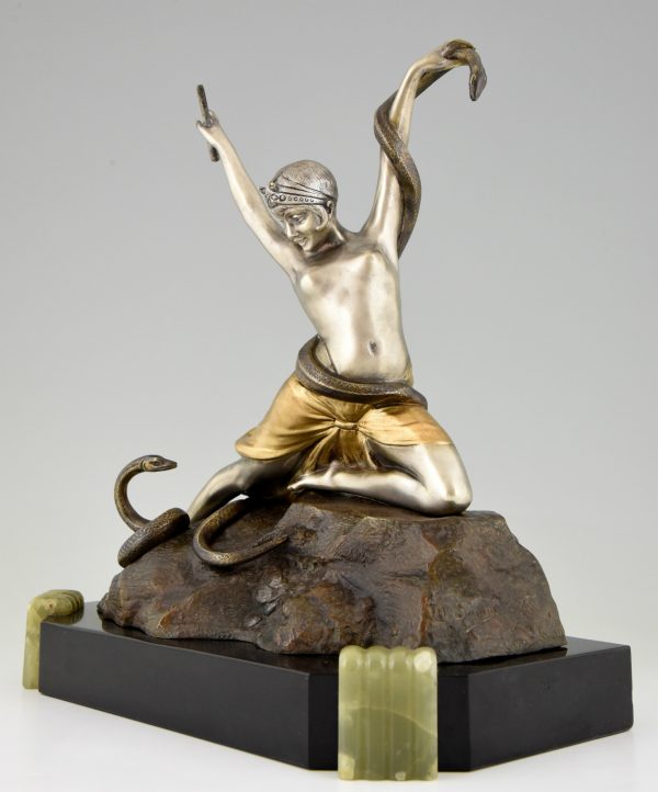 Art Deco bronze nude snake dancer