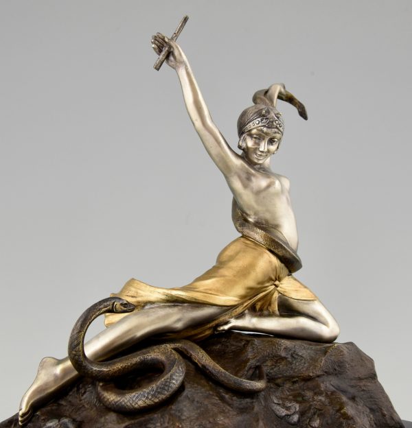 Art Deco bronze nude snake dancer