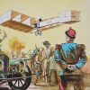 The flight of aviator Santos Dumont with airplane 14 Bis