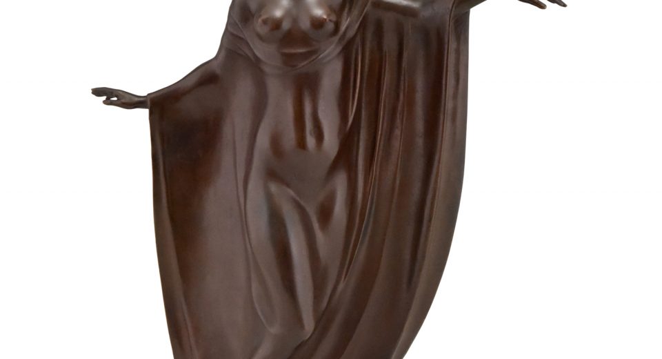 Art Nouveau bronzen sculptuur danseres met sluier