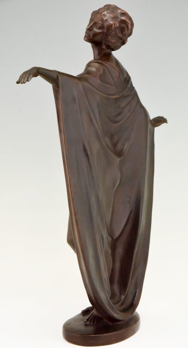 Art Nouveau bronzen sculptuur danseres met sluier