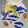 Art Deco ceramic vase with deer doe in landscape