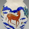 Art Deco ceramic vase with deer doe in landscape