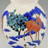 Art Deco ceramic vase with deer doe in landscape