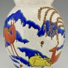 Art Deco ceramic vase with deer doe in landscape