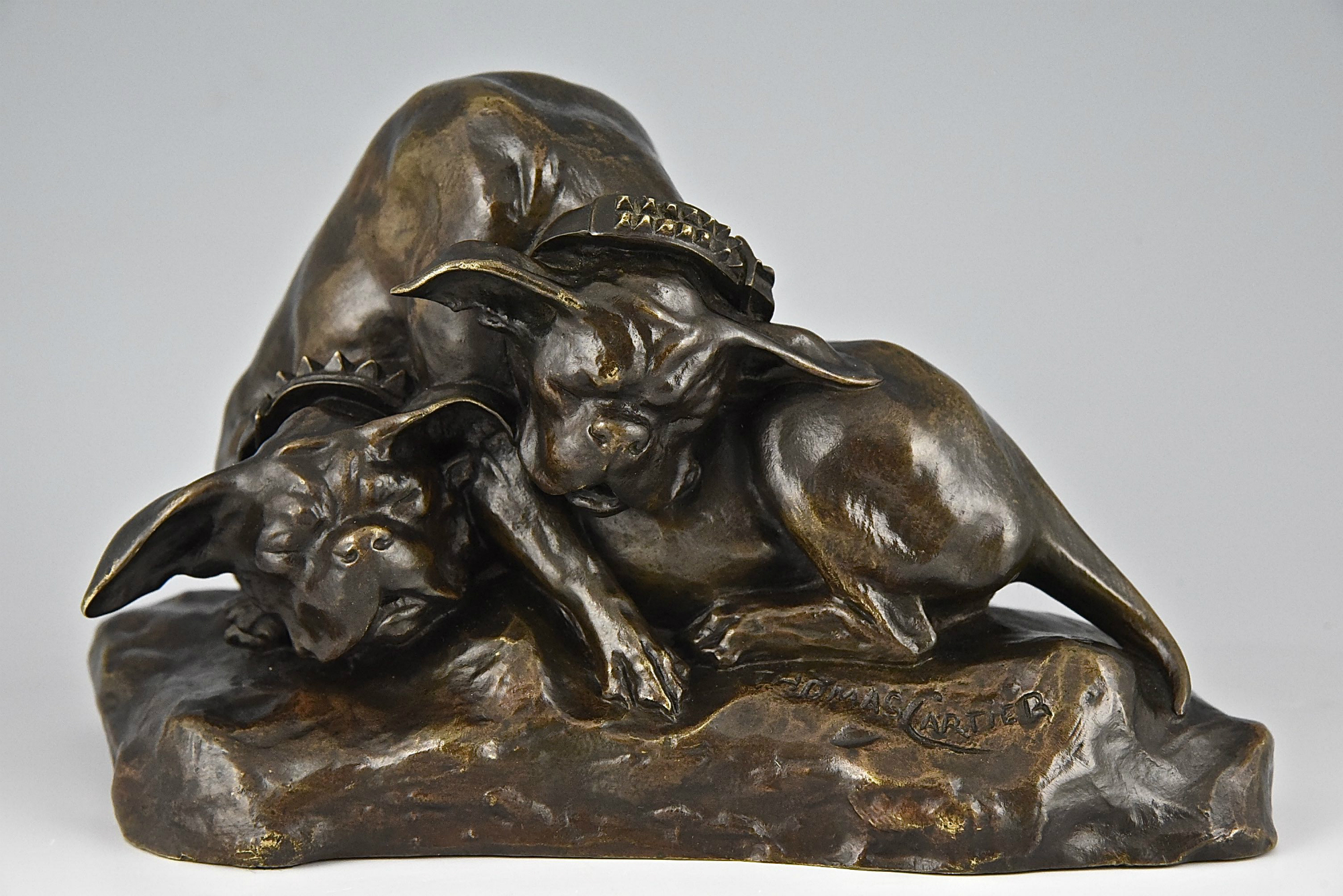 Antique bronze sculpture two sleeping bulldogs - Deconamic
