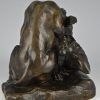 Antique bronze sculpture two sleeping bulldogs