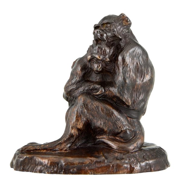 Antique bronze sculpture two monkeys