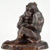 Antique bronze sculpture two monkeys