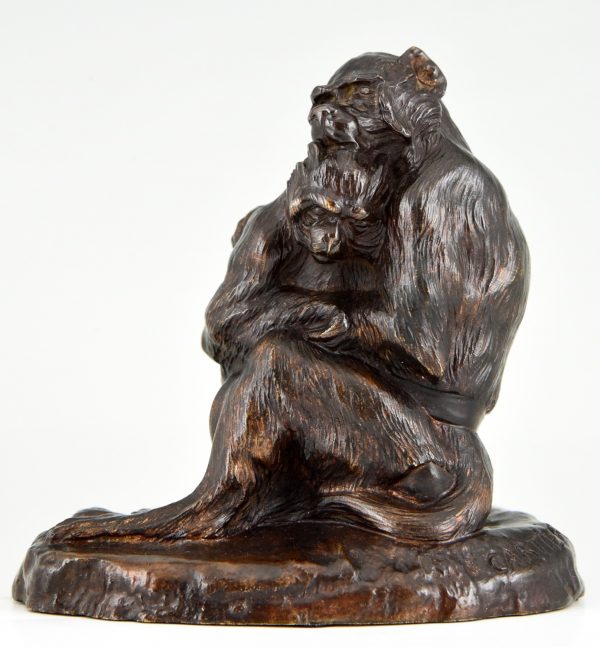 Antique bronze sculpture two monkeys