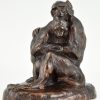 Sculpture en bronze deux singes