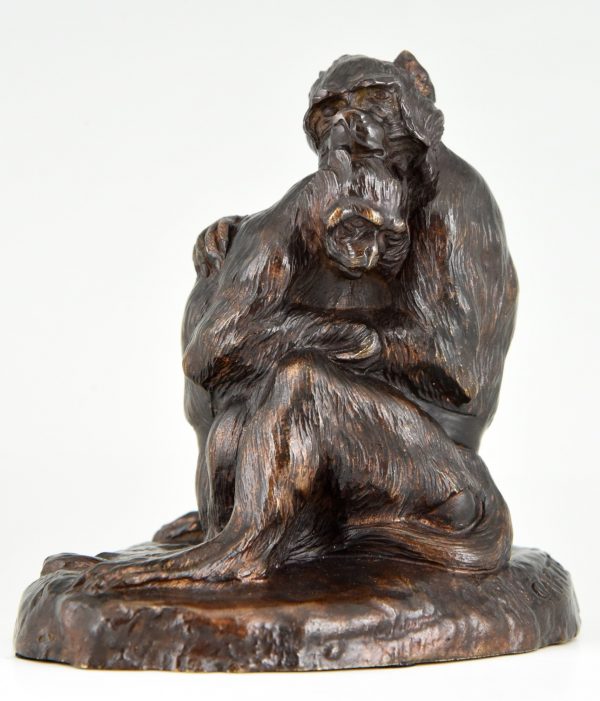 Antique bronze sculpture two monkeys