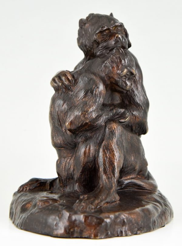 Antique bronze sculpture two monkeys