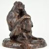 Antique bronze sculpture two monkeys