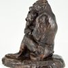 Antique bronze sculpture two monkeys
