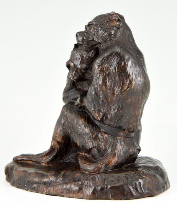 Antique bronze sculpture two monkeys