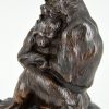 Antique bronze sculpture two monkeys