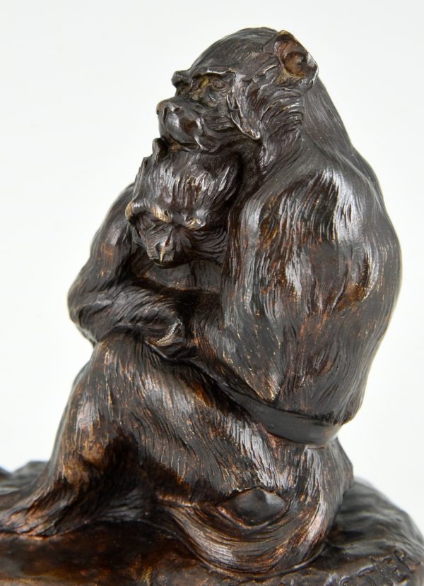 Antique bronze sculpture two monkeys