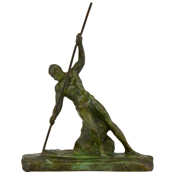 Art Deco bronze sculpture man with pole