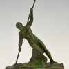 Art Deco bronze sculpture man with pole