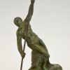 Art Deco bronze sculpture man with pole