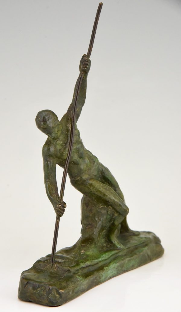 Art Deco bronze sculpture man with pole