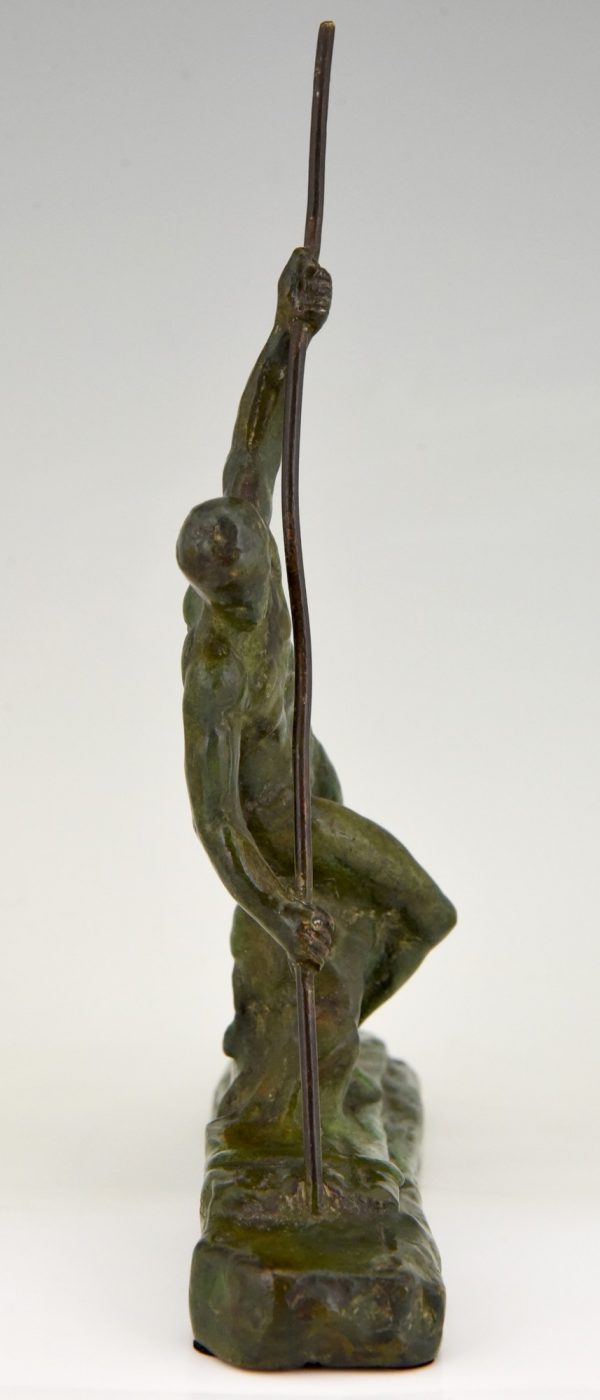 Art Deco bronze sculpture man with pole