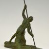 Art Deco Bronze Skulptur Mann mit Stab